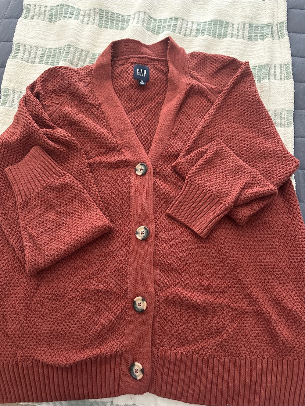 GAP Women's Brick Red Textured Button Cardigan